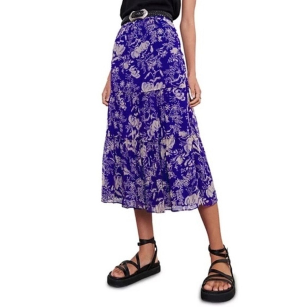 ba&sh Blue Floral Midi Skirt